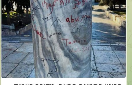 ארגון "בידינו" הגיש תלונה למשרד לביטחון לאומי ולעיריית ירושלים בדרישה למחוק את הגרפיטי בהר הבית